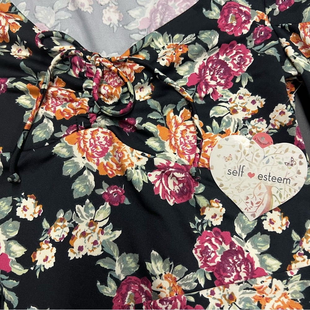 🌴Women’s Self Esteem V Neck Cinch Front Puffed Shoulder Long Sleeve Shirt - Picture 8 of 11